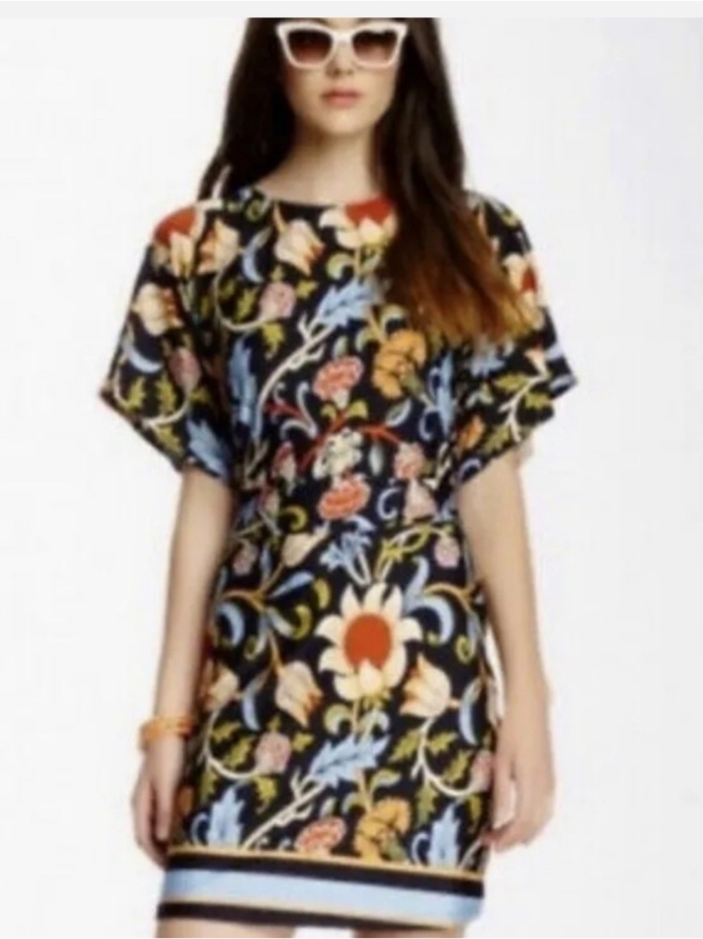 BCBGMaxAzria Floral Print Tie Back Midi Casual Dress Multicolor Size Medium